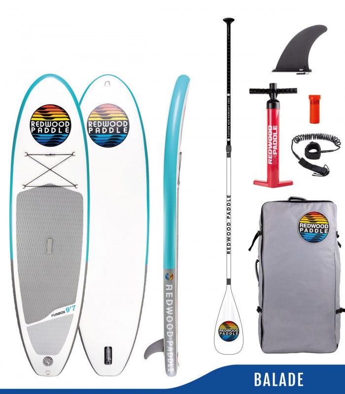 Pack Funbox 9'7 Starter+pagaie alu - Board stand up paddle gonflable et pagaie BALADE STARTER