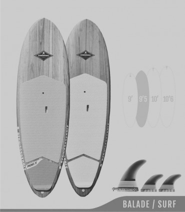 PHENIX 9'5 NATURAL - Board Stand up paddle SUP surf rigide bois BALADE / SURF