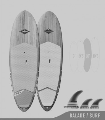 PHENIX 10' NATURAL - Board Stand up paddle SUP surf rigide bois BALADE / SURF