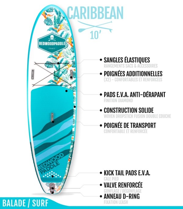 10' Caribbean - Paddle board + accessoires RWP redwoodpaddle